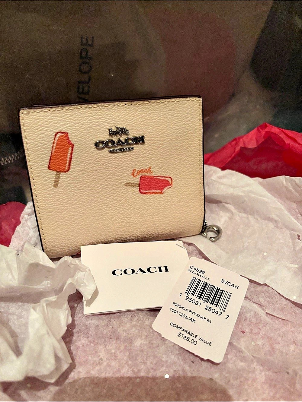 Coach Popsicle Print Snap Wallet C4529 Cream & Pink NWT